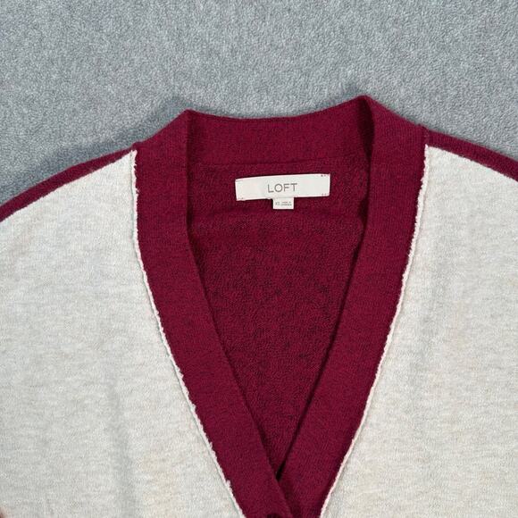 LOFT Colorblock Knit Cardigan Sweater Women's X-Small Button Front Burgundy - Picture 3 of 9